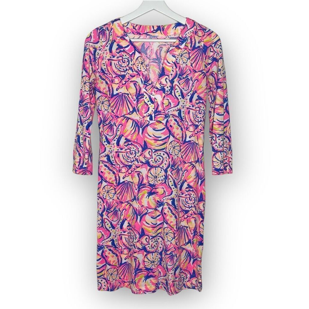 Lilly Pulitzer Riva Sun Dress Shell Of A Time Neon 3/4 Sleeves Women’s Size XS